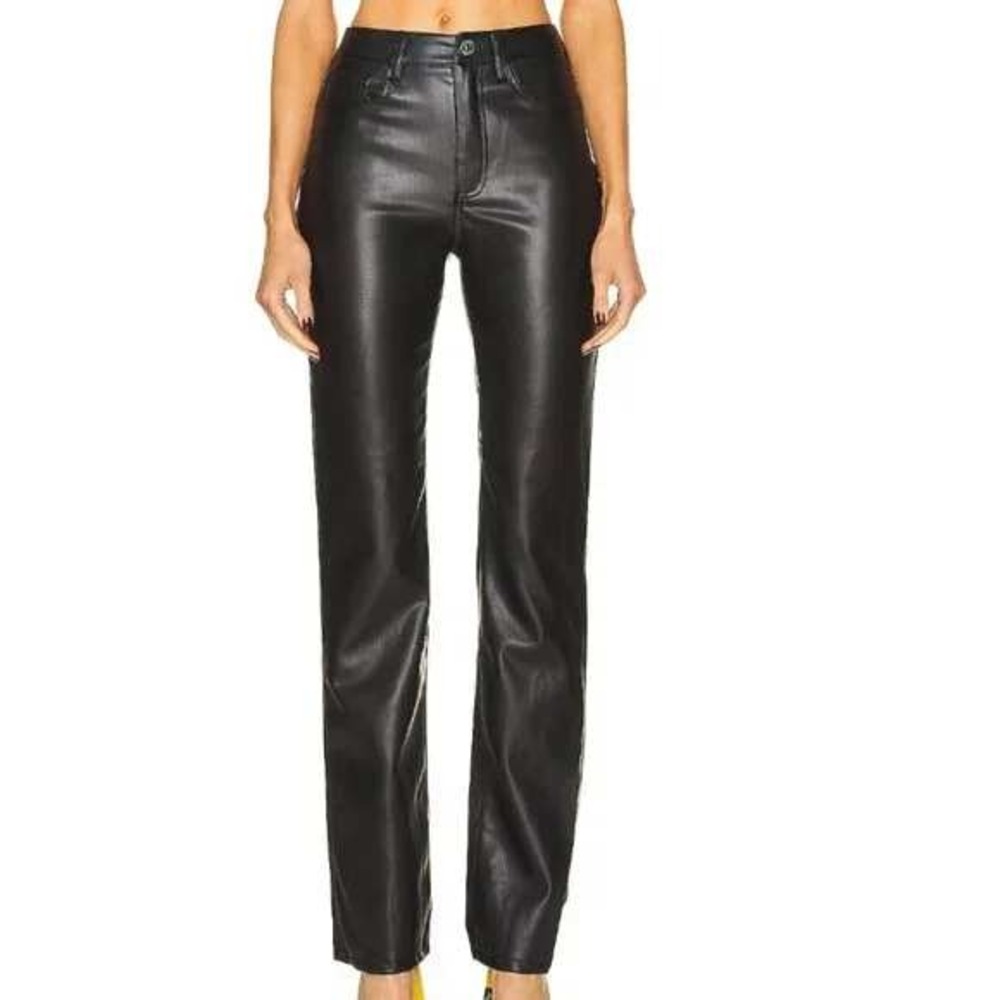 Staud Chisel Faux Leather Straight Leg Pant in Black Women's Size 8